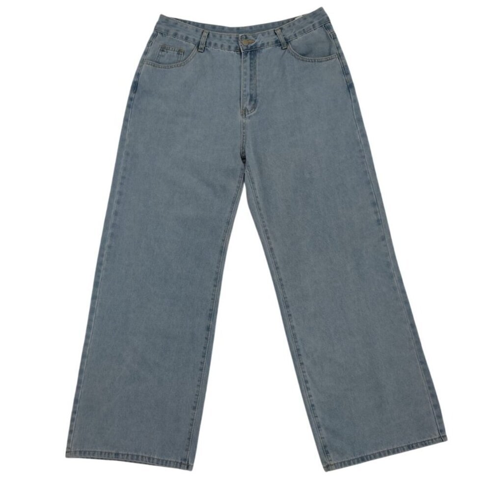 Nova Blue Women's Light Wash Wide Leg Denim Jeans with Back Pocket Design, 2XL